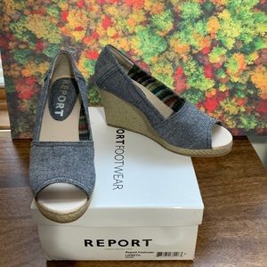 REPORT FOOTWEAR DENIM WEDGE SIZE 7 NWB